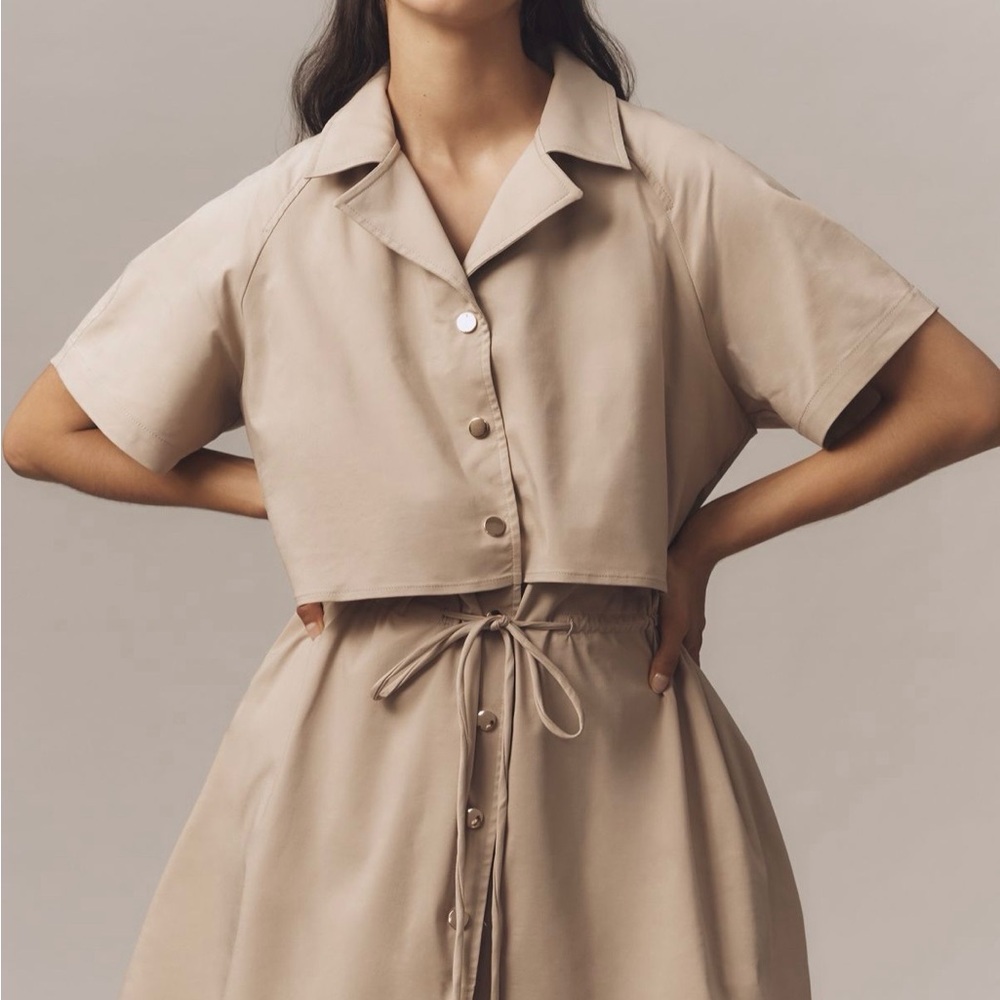 NWT Anthropologie EXQUISE SHORT-SLEEVE TWOFER MINI DRESS Medium brown safari